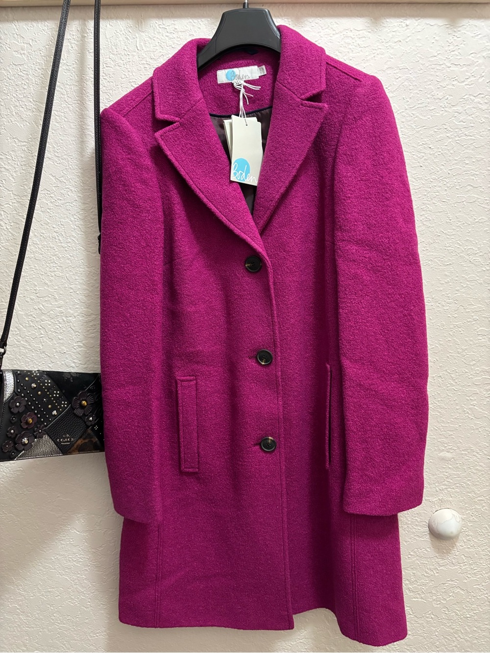 BODEN Fuchsia Wool-Blend Button trench Coat